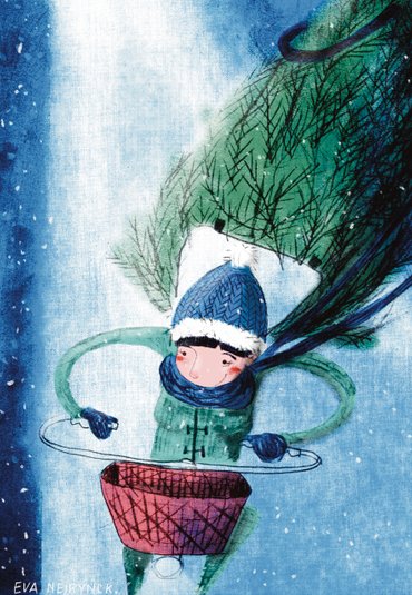 illustration Christmastree backpack girl Eva Neirynck